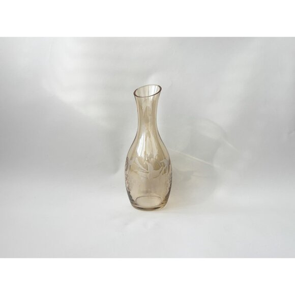 Etched Pale Yellow Glass Floral & Fruit Vintage Art Nouveau Oblique Glass Carafe - Picture 4 of 16